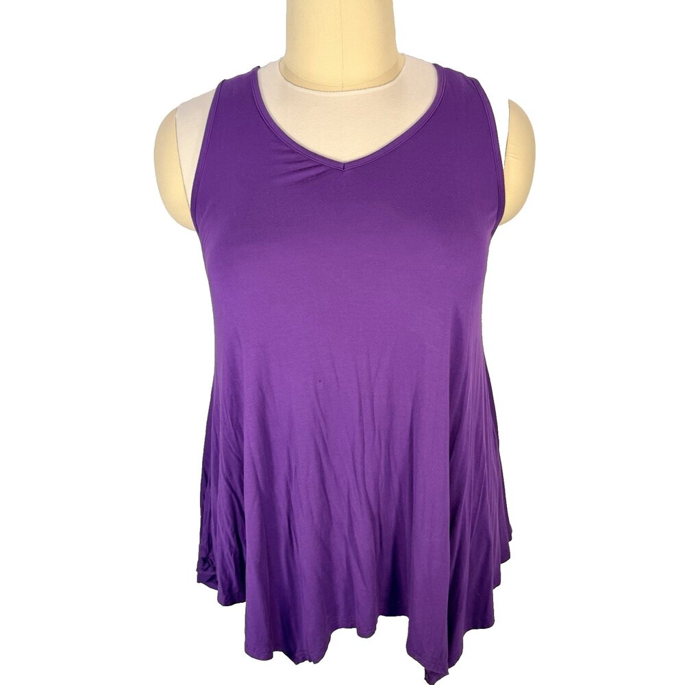 Larace Tunic Tank Top Womens XL fits to 2X Purple Sharkbite Hem V-Neck Sleeveles